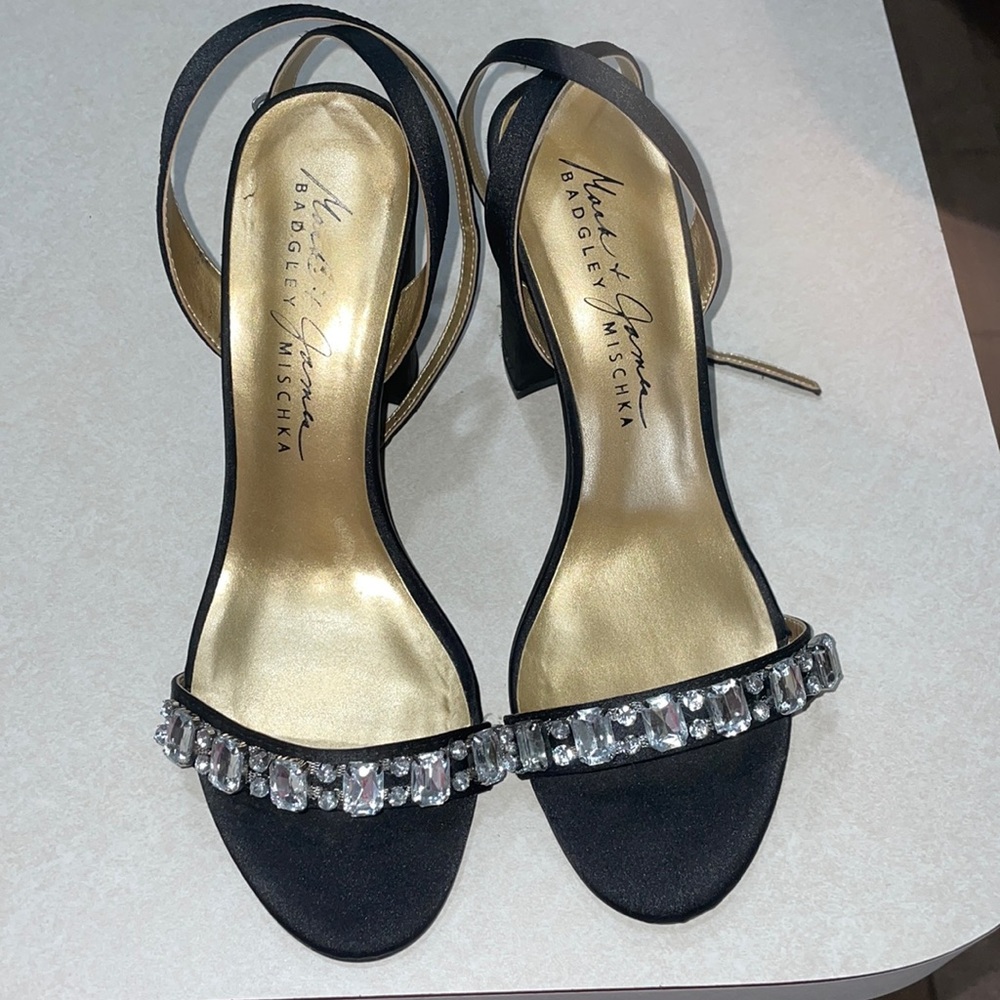 Badgley Mischka black diamond heels block heels used once for a dance